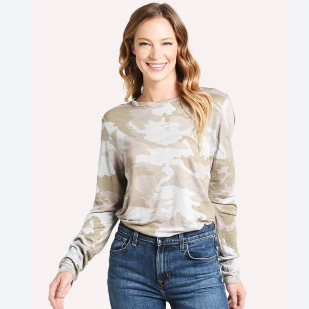 ZADIG VOLTAIRE LARGE Linen Top Willy Lin Knit Camo Womens Long Sleeve Sweater